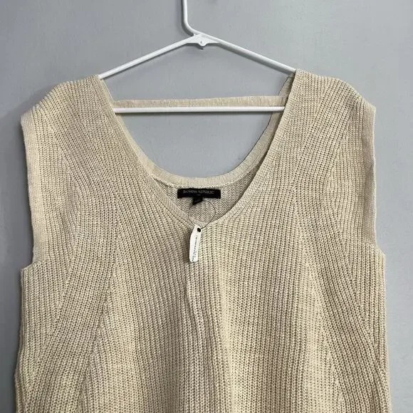 NWT Banana Republic Womens Cotton Linen Knit Ribbed Vest Sz M Cream Boho Casual - Picture 4 of 12